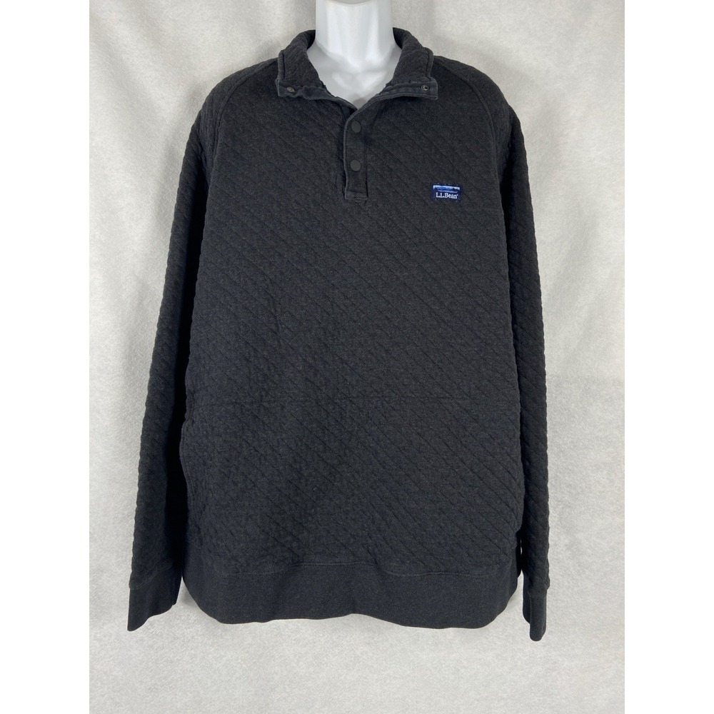 L.L.Bean Quilted Sweatshirt Mens XXL Gray Snap Mock Neck Pullover